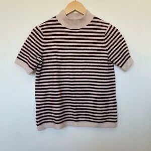 LOFT Cream and Burgundy Striped Mock Neck Sweater